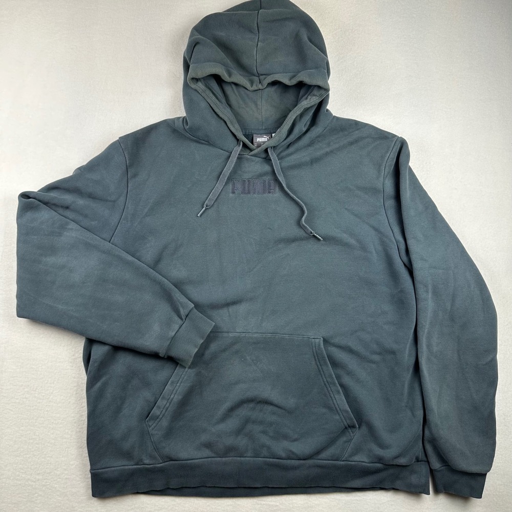 Puma Hoodie Mens XXL Gray Embroidered Logo Fleece Pullover Streetwear Comfy